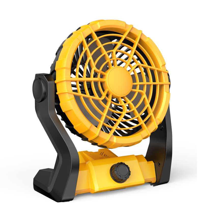 Solar Powered Outdoor Camping Fan - High-Velocity Rechargeable Portable Desk Fan, Stepless Speed Control Jobsite Fan, Heavy-Duty Tactical Cooling Gear for Patio Travel (Cyber Yellow)